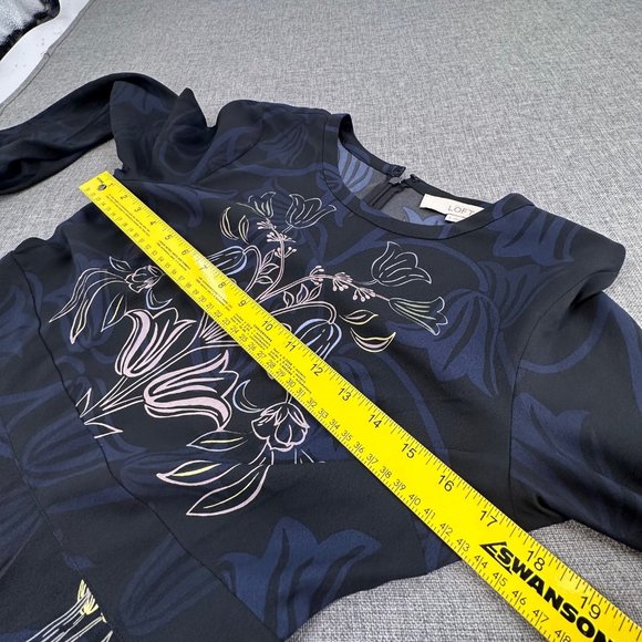 Ann Taylor LOFT Floral Dress Long Sleeve Blue Black Sz 4 Business‎ Work Event - Picture 10 of 15